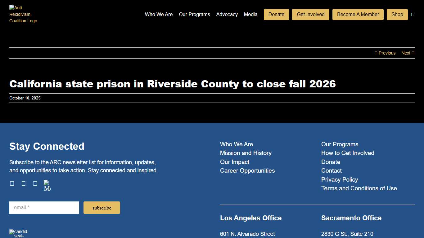 California state prison in Riverside County to close fall 2026 - Anti Recidivism Coalition